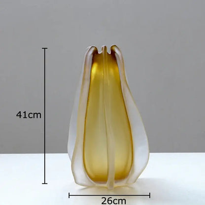 Translucent amber sculpted glass vase resembling an open flower in decorbites carambola glass vase living room decor