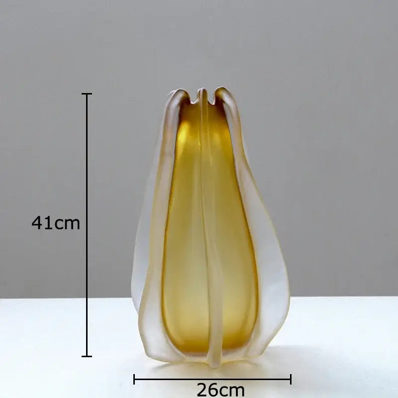 Translucent amber sculpted glass vase resembling an open flower in decorbites carambola glass vase living room decor