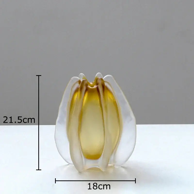 Translucent amber sculpted carambola glass vase with petal-like design and smooth edges for living room decorbites decor