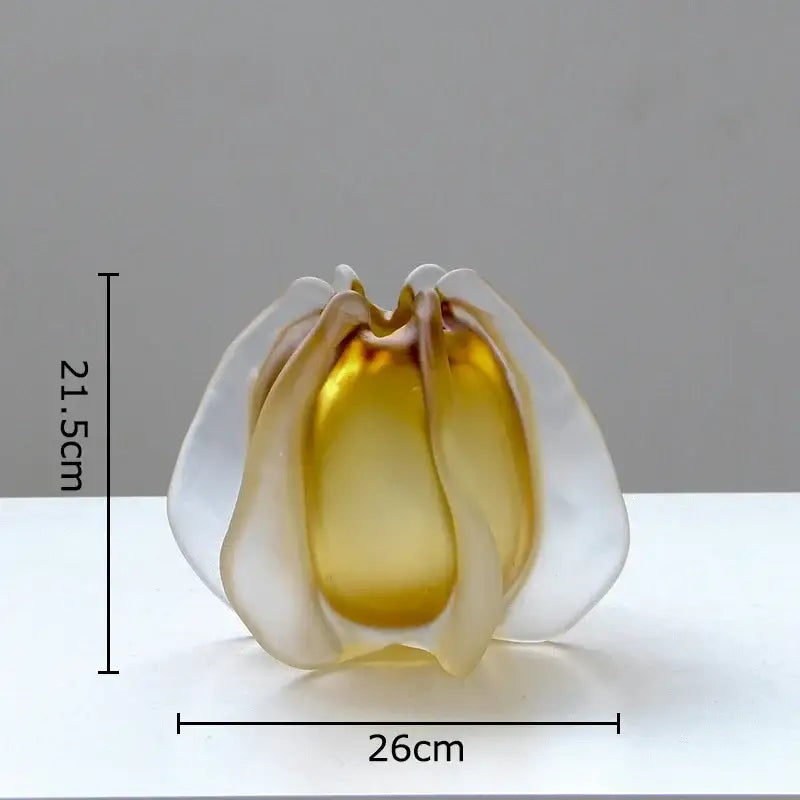 Sculpted amber carambola glass vase with translucent petal design for living room decorbites glass vase decor