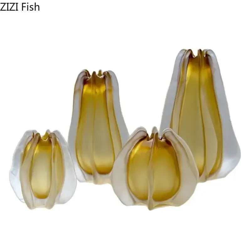 Set of three translucent amber and white glass vases with modern tulip design for decorbites carambola glass vase decor