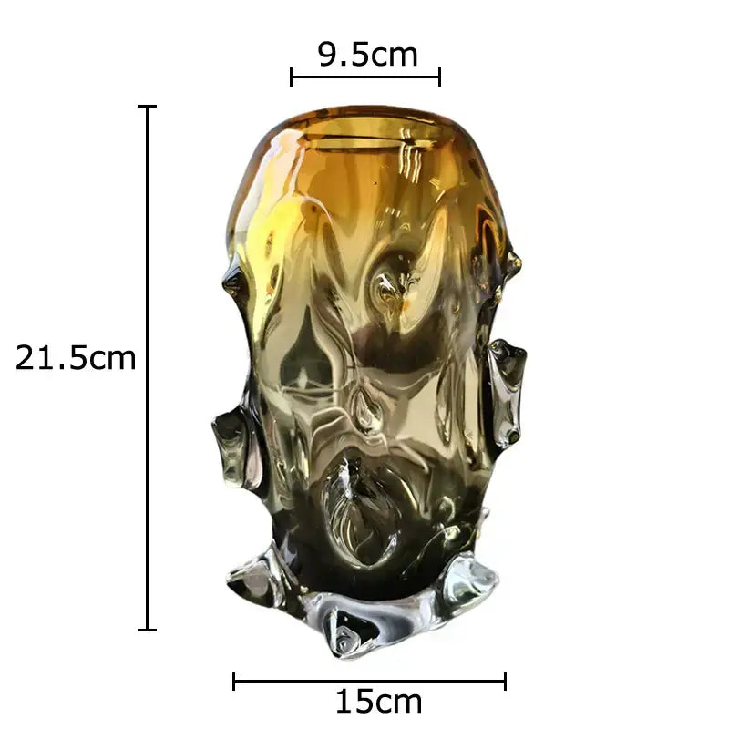 Sculpted amber glass vase with translucent organic form and irregular edges by decorbites amber glass decor
