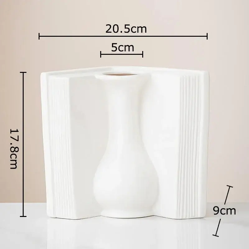 White ceramic vase with vertical ridges and bulbous shape for creative flowers desk decoration by decorbites creative flowers