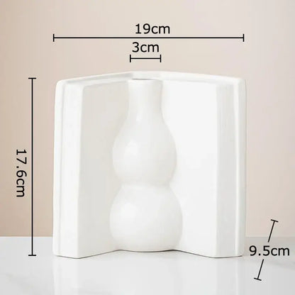 White ceramic double-gourd vase with minimalist design for decorbites creative flowers desk decoration and bedroom decor