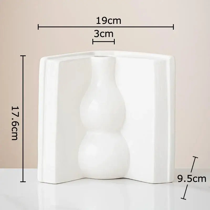 White ceramic double-gourd vase with minimalist design for decorbites creative flowers desk decoration and bedroom decor