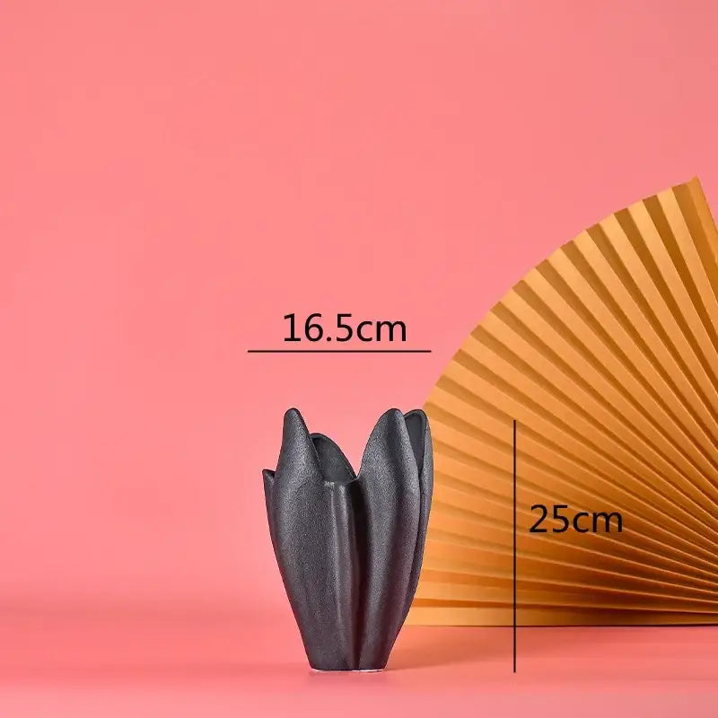 Black texture ceramic vase with sculpted petal design for living room decor by decorbites black texture