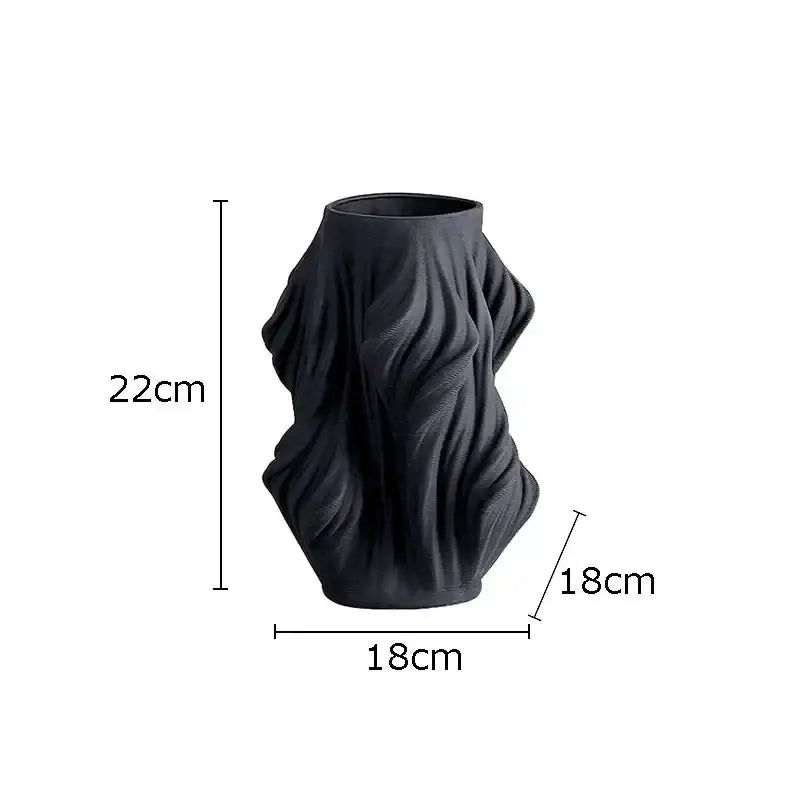 Black ceramic vase with textured wavy surface 22cm tall by 18cm wide for decorbites ceramic vase bedroom decor