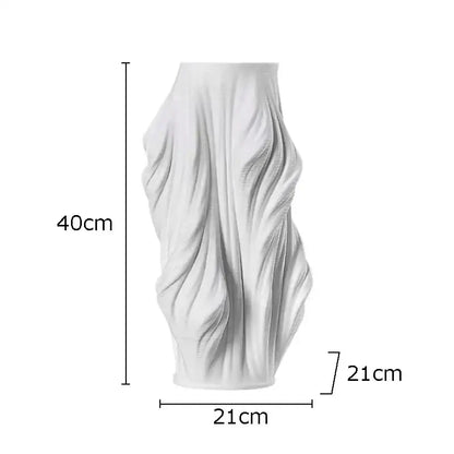 A tall 40cm white sculpted ceramic vase with flowing fabric design and purple flowers for bedroom decorbites ceramic vase
