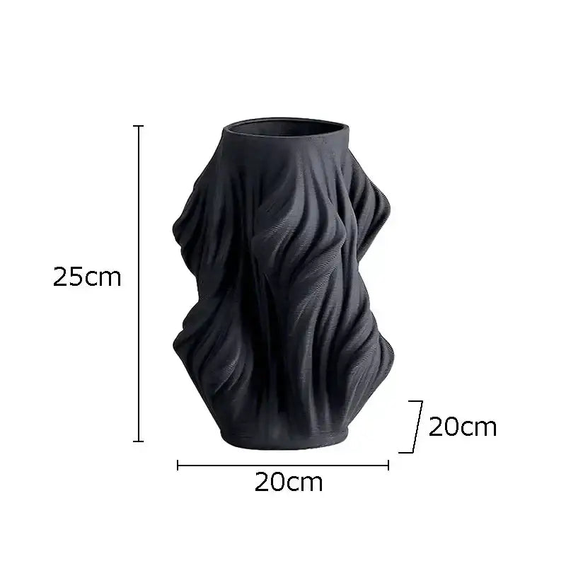 Black ceramic vase with textured wavy surface from decorbites ceramic vase set for bedroom decor with purple flowers