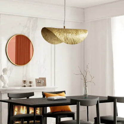 Golden textured brass lotus leaf chandelier pendant light fixture sculptural decorbites brass lotus for dining room decor