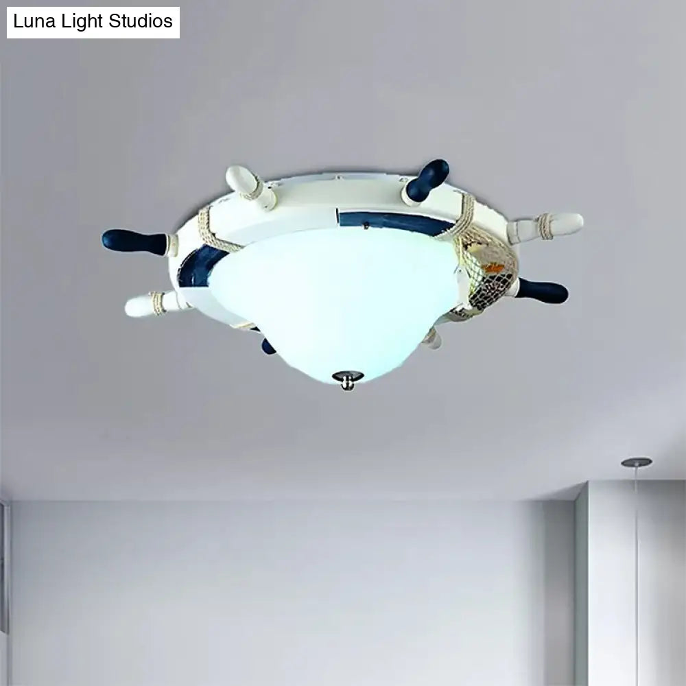 DecorBites™ DecorBites™ Seaside Metal Flush Ceiling Light: Steering Wheel Design, White Finish