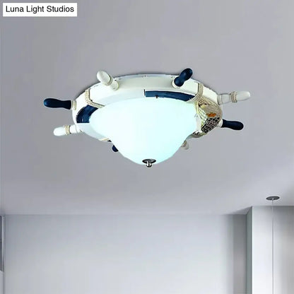 DecorBites™ DecorBites™ Seaside Metal Flush Ceiling Light: Steering Wheel Design, White Finish