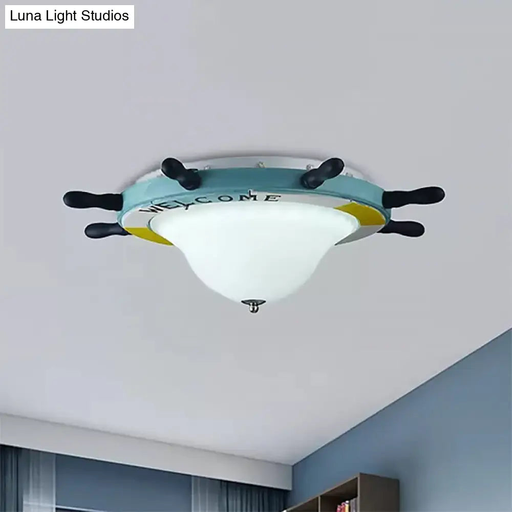 DecorBites™ DecorBites™ Seaside Metal Flush Ceiling Light: Steering Wheel Design, White Finish