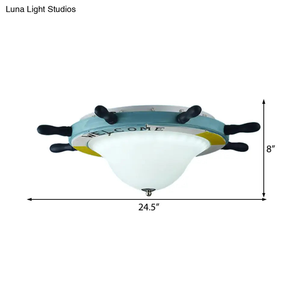DecorBites™ DecorBites™ Seaside Metal Flush Ceiling Light: Steering Wheel Design, White Finish