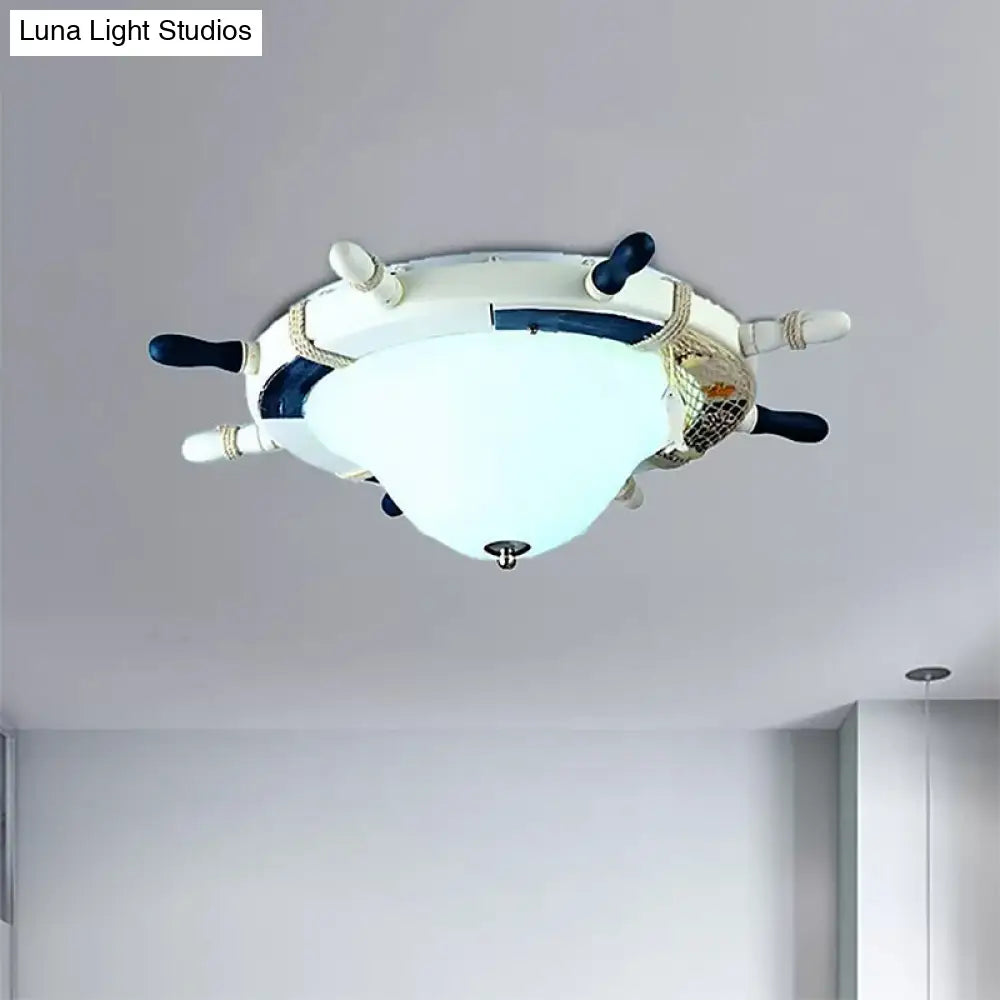 DecorBites™ DecorBites™ Seaside Metal Flush Ceiling Light: Steering Wheel Design, White Finish