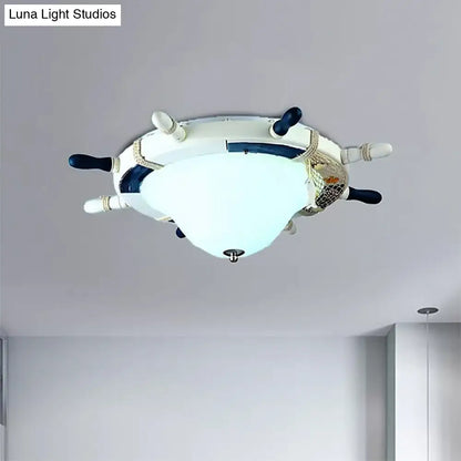 DecorBites™ DecorBites™ Seaside Metal Flush Ceiling Light: Steering Wheel Design, White Finish