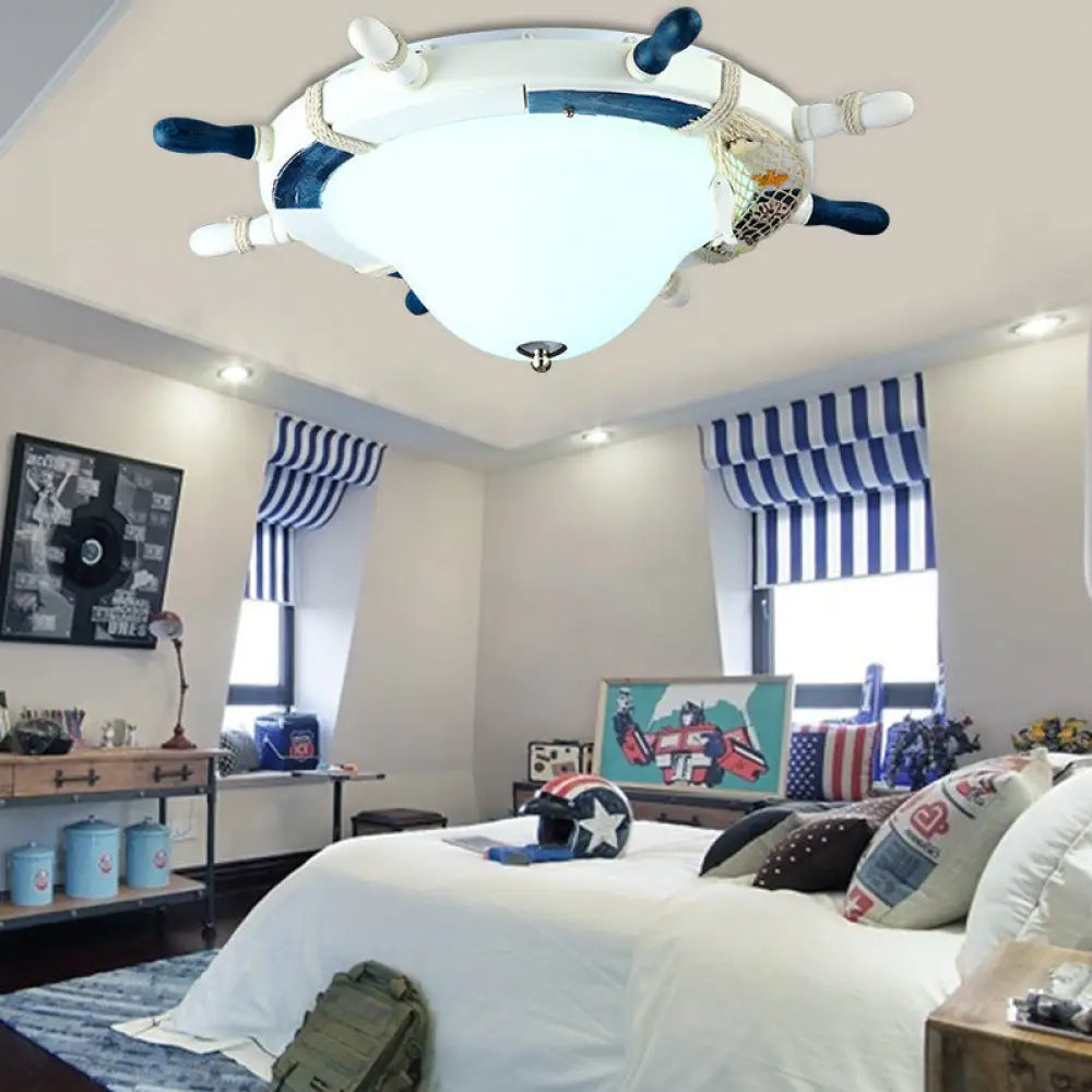 DecorBites™ DecorBites™ Seaside Metal Flush Ceiling Light: Steering Wheel Design, White Finish
