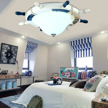 DecorBites™ DecorBites™ Seaside Metal Flush Ceiling Light: Steering Wheel Design, White Finish