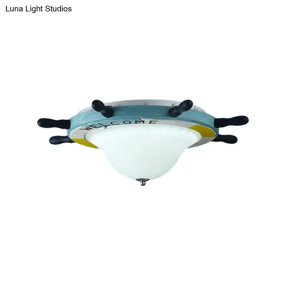 DecorBites™ DecorBites™ Seaside Metal Flush Ceiling Light: Steering Wheel Design, White Finish