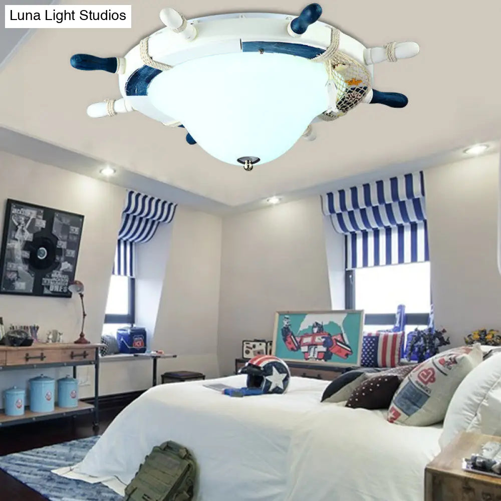 DecorBites™ DecorBites™ Seaside Metal Flush Ceiling Light: Steering Wheel Design, White Finish