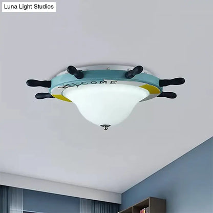 DecorBites™ DecorBites™ Seaside Metal Flush Ceiling Light: Steering Wheel Design, White Finish