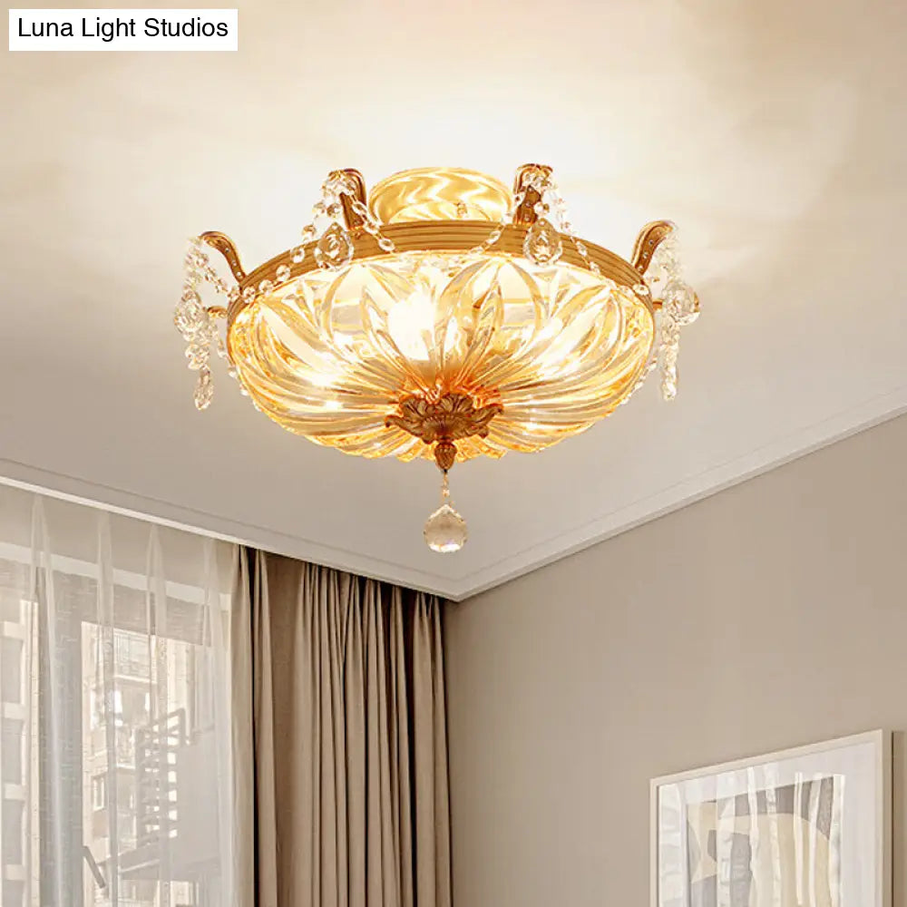 DecorBites™ DecorBites™ Semi Flush Amber Crystal Glass Brass 5-Bulb Modern Light Fixture for Bedroom