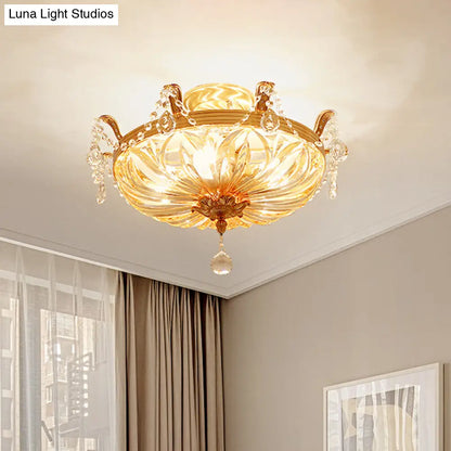 DecorBites™ DecorBites™ Semi Flush Amber Crystal Glass Brass 5-Bulb Modern Light Fixture for Bedroom