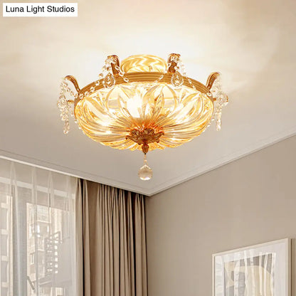 DecorBites™ DecorBites™ Semi Flush Amber Crystal Glass Brass 5-Bulb Modern Light Fixture for Bedroom