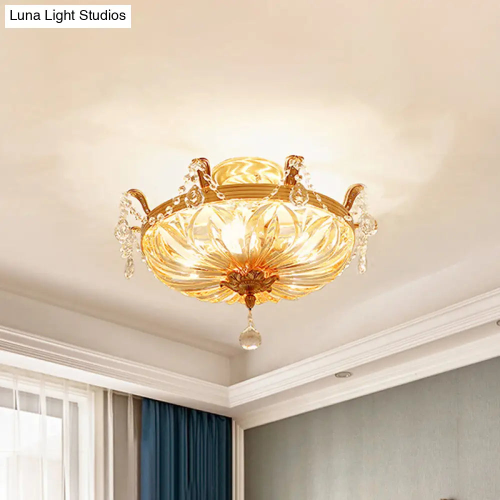DecorBites™ DecorBites™ Semi Flush Amber Crystal Glass Brass 5-Bulb Modern Light Fixture for Bedroom