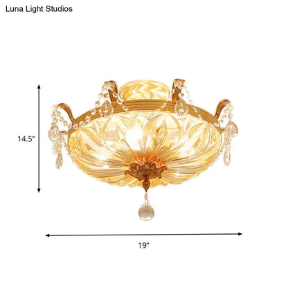 DecorBites™ DecorBites™ Semi Flush Amber Crystal Glass Brass 5-Bulb Modern Light Fixture for Bedroom