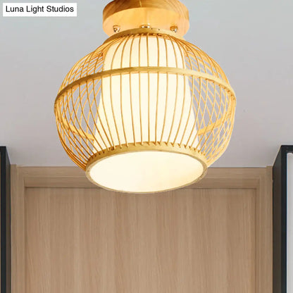 DecorBites™ DecorBites™ Semi Flush Asian Ceiling Light with Bamboo Shade - Wood Finish