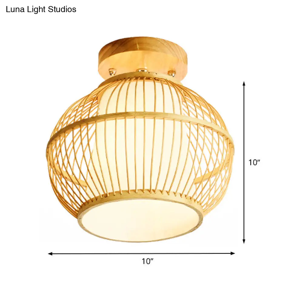 DecorBites™ DecorBites™ Semi Flush Asian Ceiling Light with Bamboo Shade - Wood Finish