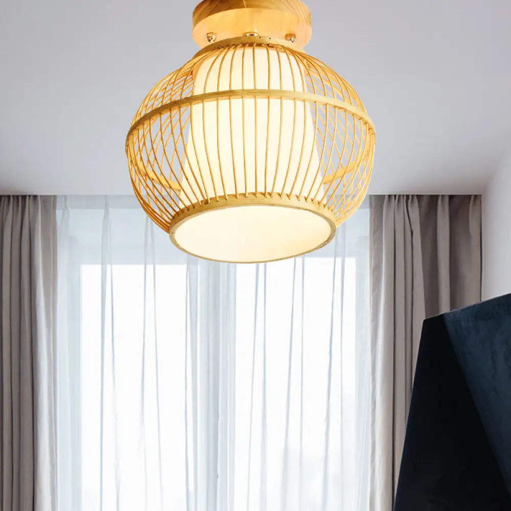 DecorBites™ DecorBites™ Semi Flush Asian Ceiling Light with Bamboo Shade - Wood Finish