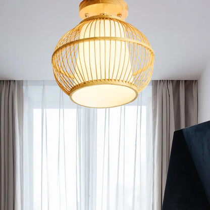 DecorBites™ DecorBites™ Semi Flush Asian Ceiling Light with Bamboo Shade - Wood Finish