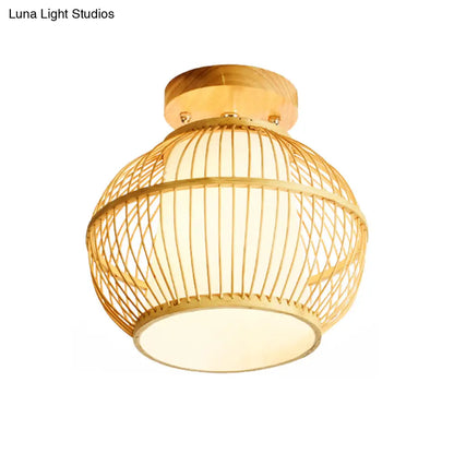 DecorBites™ DecorBites™ Semi Flush Asian Ceiling Light with Bamboo Shade - Wood Finish