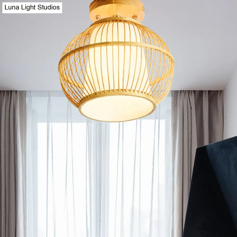 DecorBites™ DecorBites™ Semi Flush Asian Ceiling Light with Bamboo Shade - Wood Finish