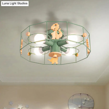 DecorBites™ DecorBites™ Semi Flush Cartoon Iron Drum Frame Light with 4 Green Lights - Close to Ceiling Lamp