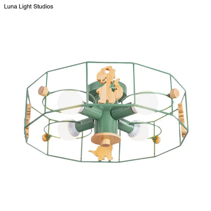 DecorBites™ DecorBites™ Semi Flush Cartoon Iron Drum Frame Light with 4 Green Lights - Close to Ceiling Lamp