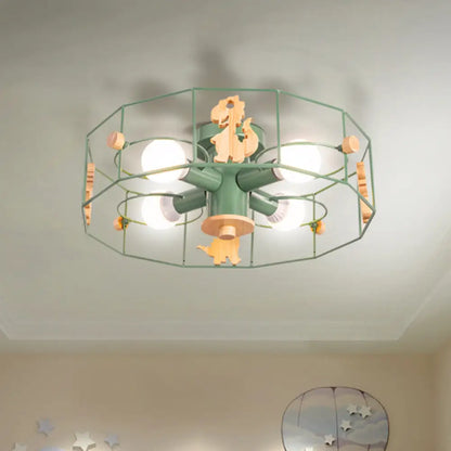 DecorBites™ DecorBites™ Semi Flush Cartoon Iron Drum Frame Light with 4 Green Lights - Close to Ceiling Lamp