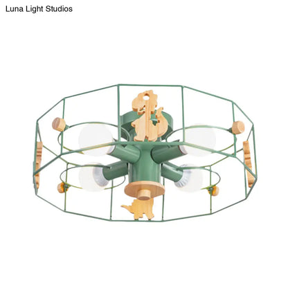 DecorBites™ DecorBites™ Semi Flush Cartoon Iron Drum Frame Light with 4 Green Lights - Close to Ceiling Lamp