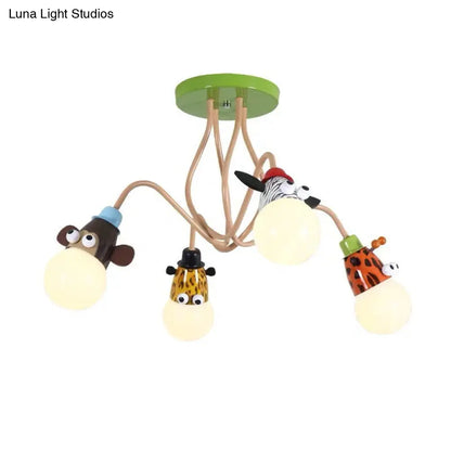 DecorBites™ DecorBites™ Semi Flush Cartoon Metal Orange Ceiling Light with Animal-Friendly Exposed Bulb Fixture