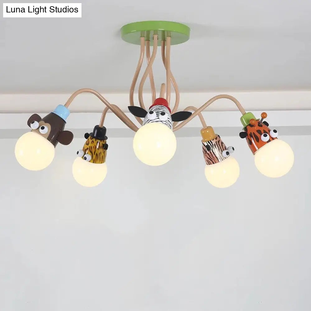 DecorBites™ DecorBites™ Semi Flush Cartoon Metal Orange Ceiling Light with Animal-Friendly Exposed Bulb Fixture