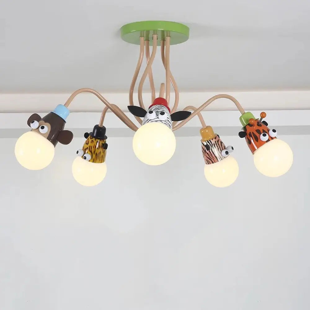 DecorBites™ DecorBites™ Semi Flush Cartoon Metal Orange Ceiling Light with Animal-Friendly Exposed Bulb Fixture