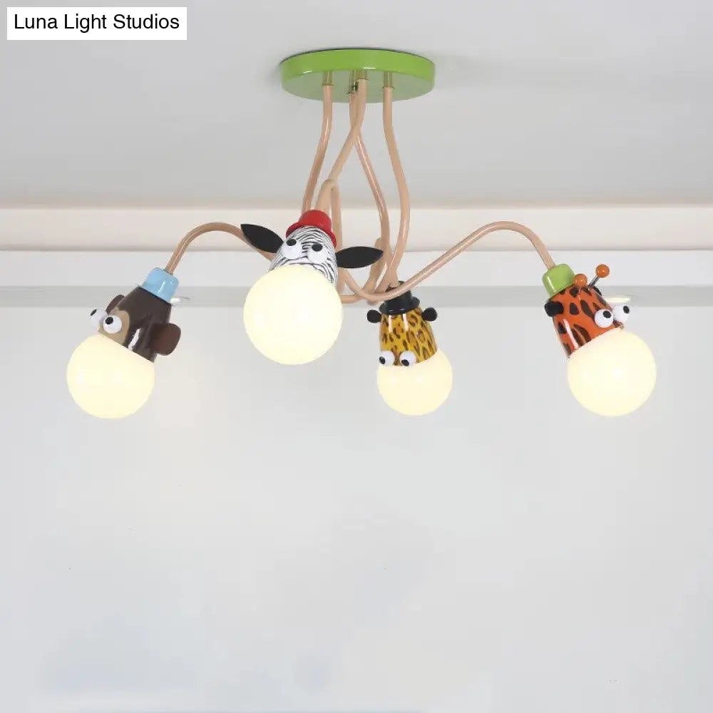 DecorBites™ DecorBites™ Semi Flush Cartoon Metal Orange Ceiling Light with Animal-Friendly Exposed Bulb Fixture