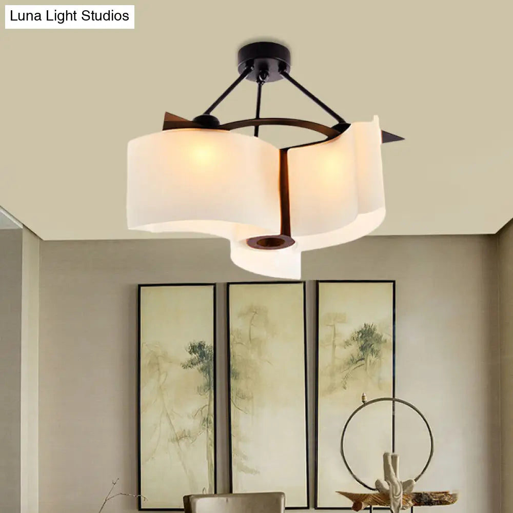 DecorBites™ DecorBites™ Semi Flush Ceiling Light: 3-Light Twisted Shade with Classic White Glass & Wood Design