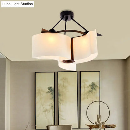 DecorBites™ DecorBites™ Semi Flush Ceiling Light: 3-Light Twisted Shade with Classic White Glass & Wood Design