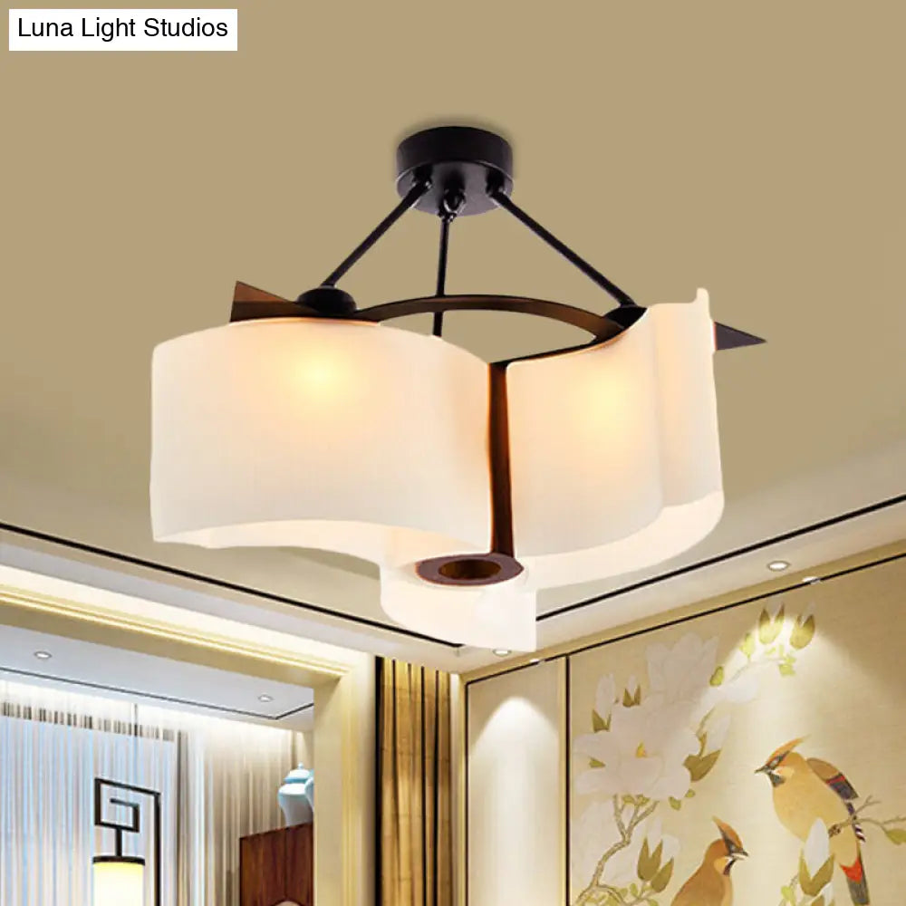 DecorBites™ DecorBites™ Semi Flush Ceiling Light: 3-Light Twisted Shade with Classic White Glass & Wood Design