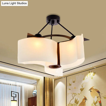 DecorBites™ DecorBites™ Semi Flush Ceiling Light: 3-Light Twisted Shade with Classic White Glass & Wood Design