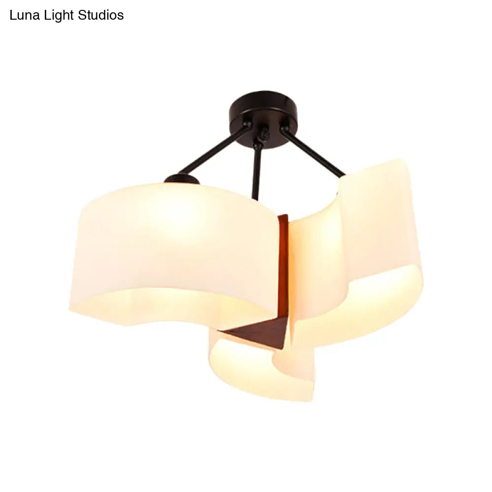 DecorBites™ DecorBites™ Semi Flush Ceiling Light: 3-Light Twisted Shade with Classic White Glass & Wood Design