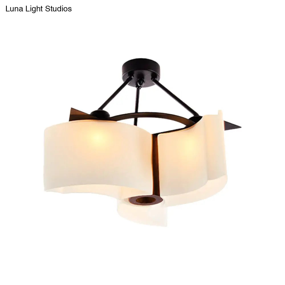 DecorBites™ DecorBites™ Semi Flush Ceiling Light: 3-Light Twisted Shade with Classic White Glass & Wood Design